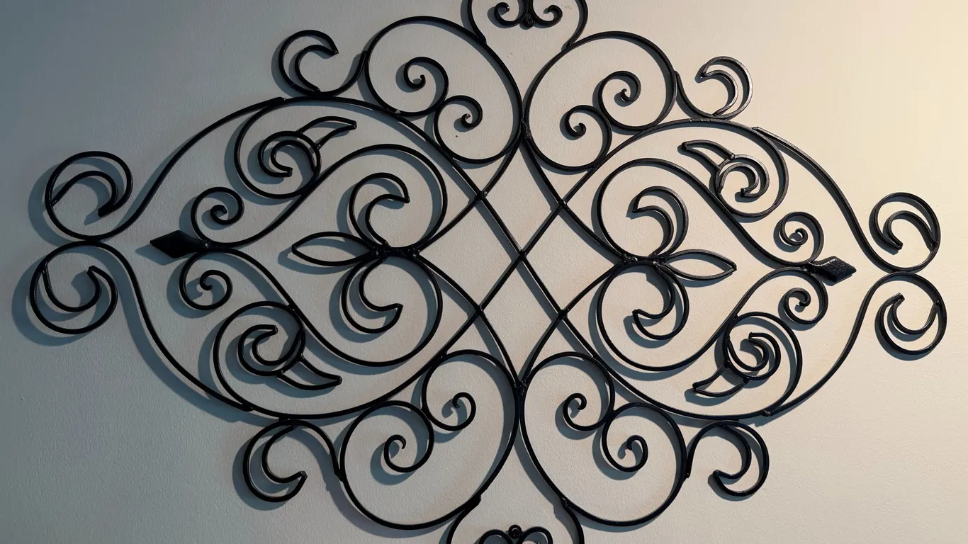 Large 36 x 24 in. Black Metal Scrollwork Wall Art