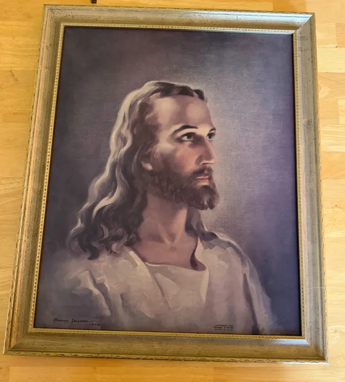 Vintage 1940 Warner Sallman “Head of Christ” Framed Lithograph – Kriebel & Bates 1941