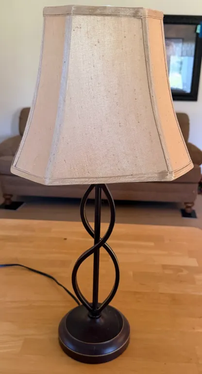 Vintage Black Metal Twisted-Loop Table Lamp with Fabric Shade