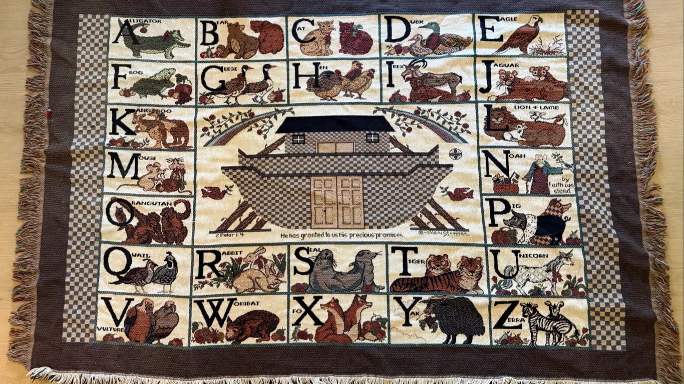Vintage Noah’s Ark ABC Animal Alphabet Woven Tapestry Rug