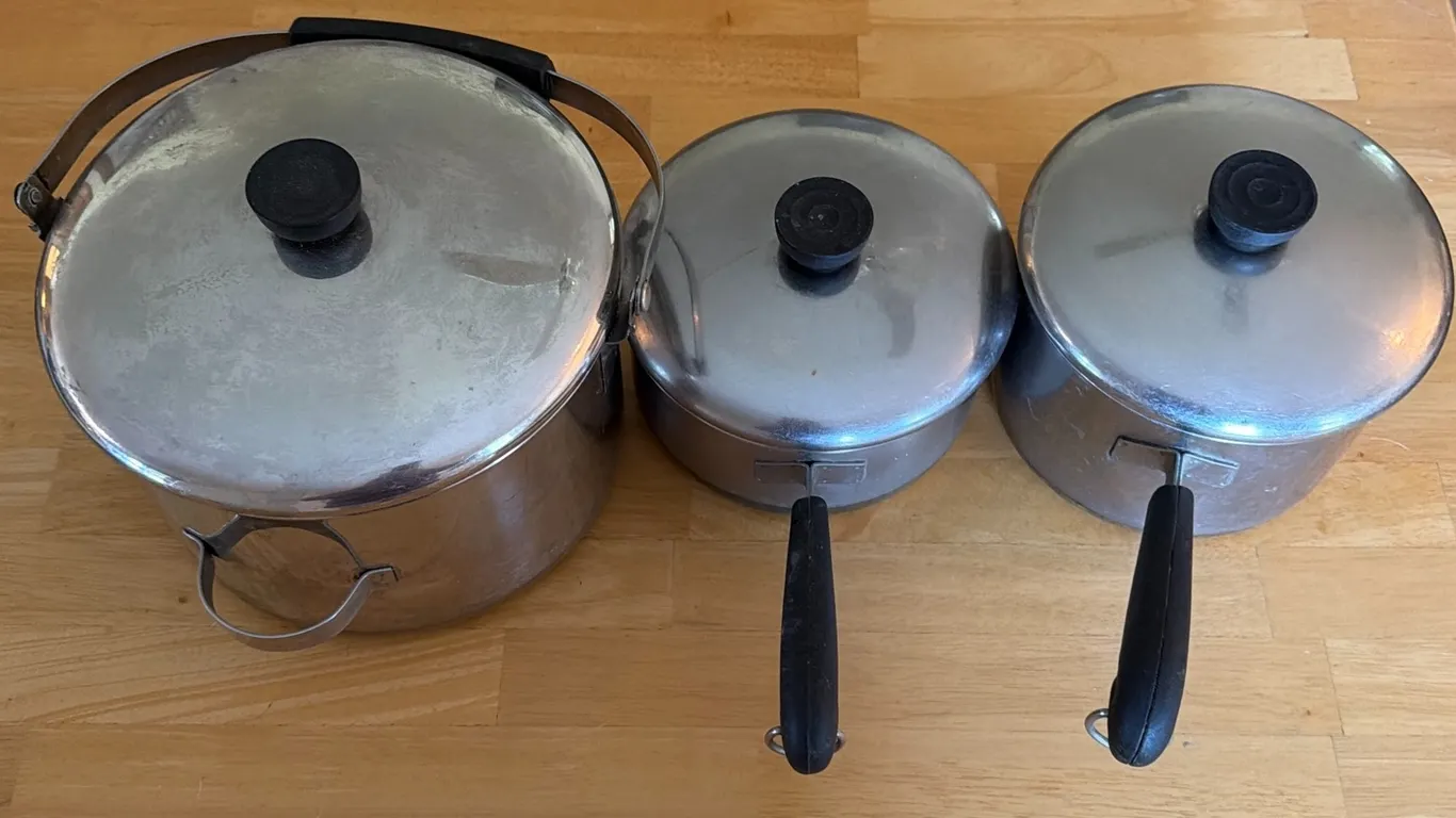 Vintage Revere Ware Copper Clad Stainless Steel Pots – 3-Piece Set with Lids – Clinton, IL – Made in