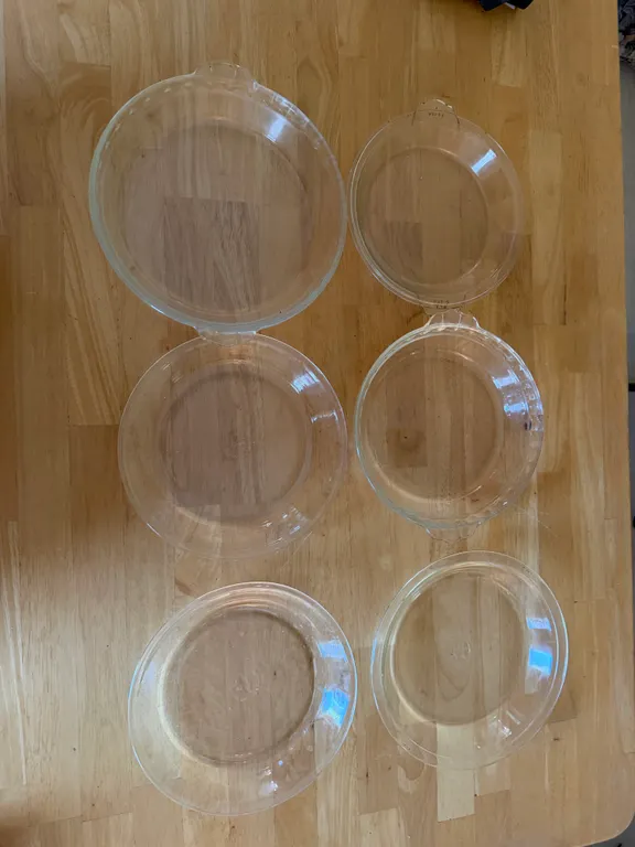 Lot of 6 Vintage Clear Glass Pie Plates – Pyrex & Anchor Hocking Fire-King – Made in USA Ovenware