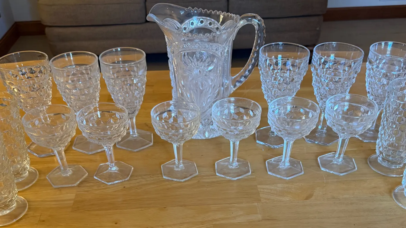 Cut Crystal Glassware Lot with Pitcher & Goblets