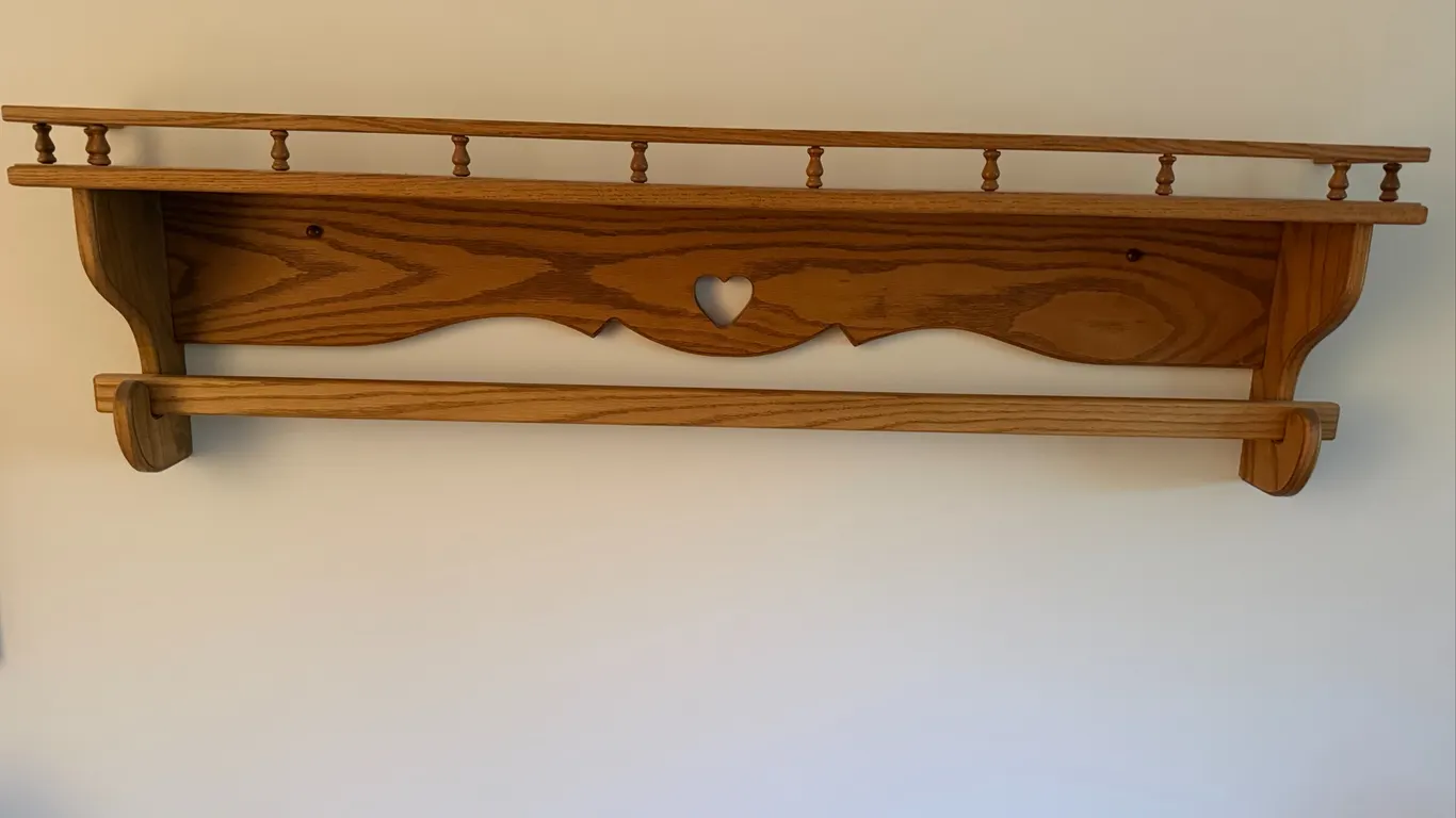 Wooden Wall Shelf with Heart Cutout & Quilt Bar