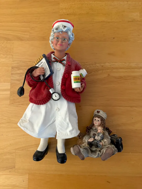 Nurse Figurine & Seated Girl Doll Figurine Lot