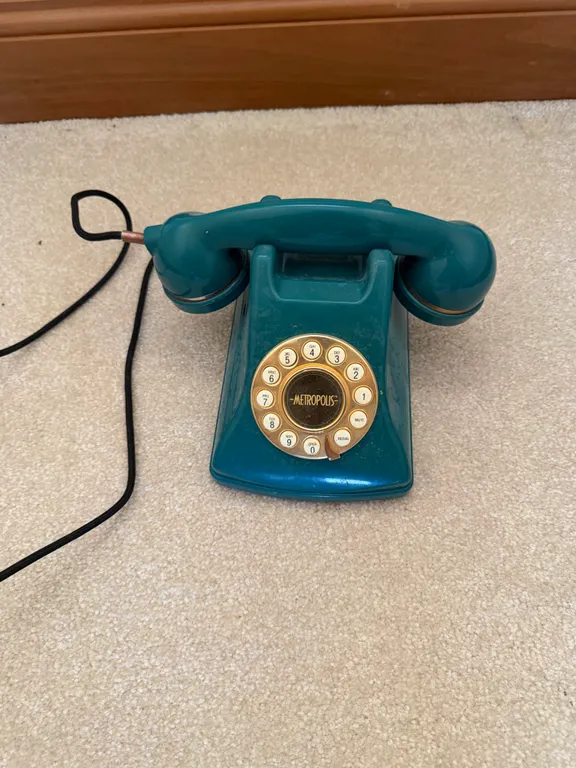 Vintage-Style Metropolis Teal Push Button Telephone