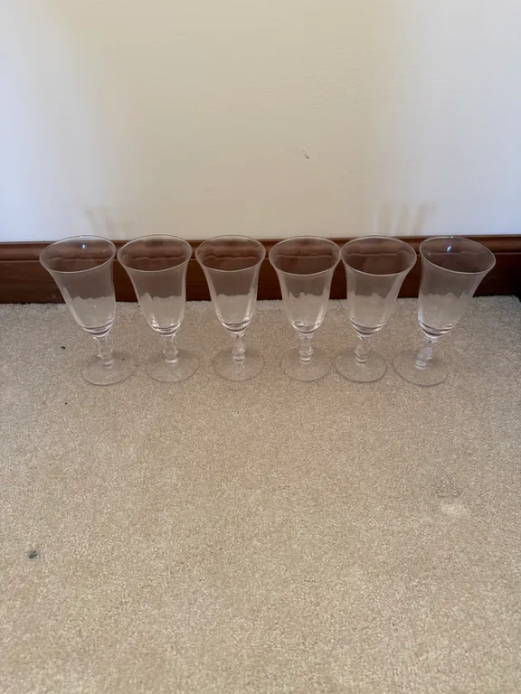 Set of 6 Clear Stemmed Water Goblets