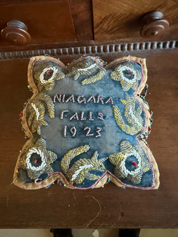 Niagara Falls 1923 Antique Beaded Souvenir Pillow