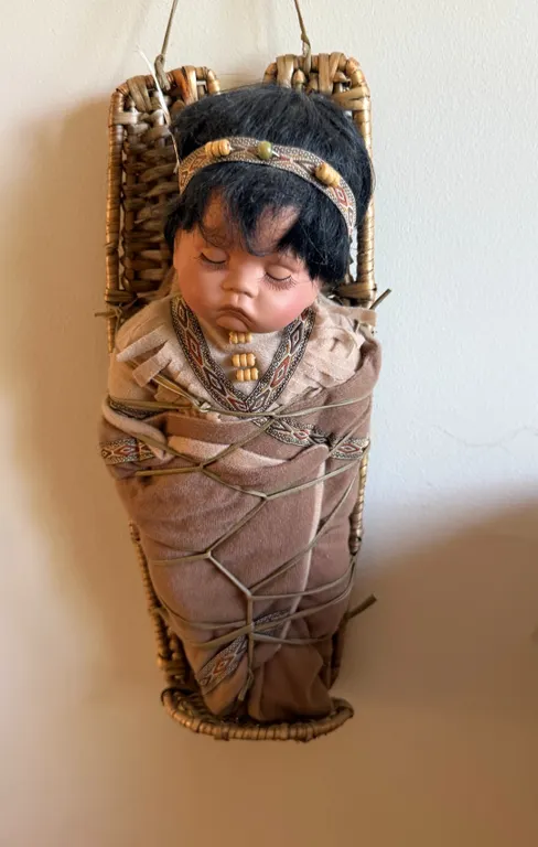 Native American Style Baby Doll in Woven Cradleboard