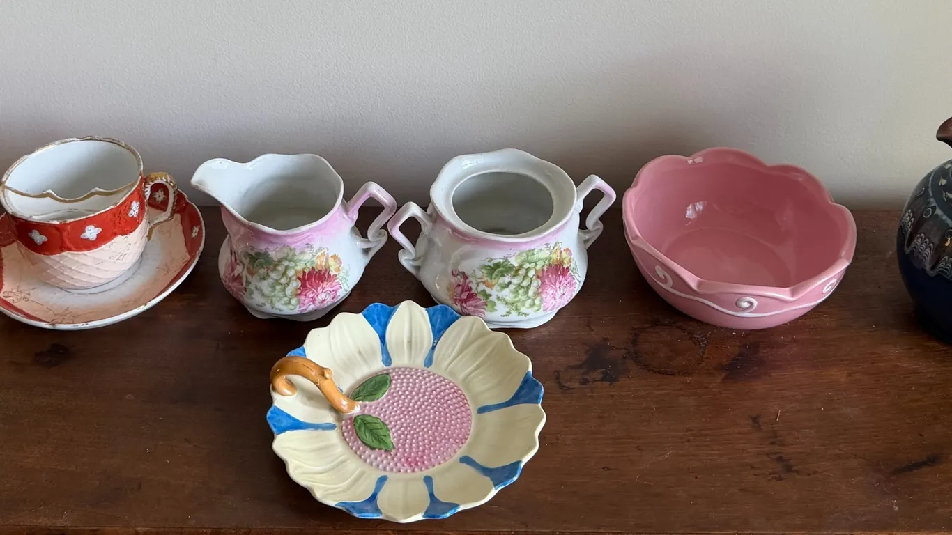 Mixed Vintage Pottery & Glass Serving Lot – 7 Pieces