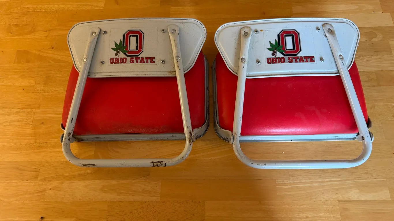 Pair Vintage Ohio State Buckeyes Folding Stadium Chairs Red Vinyl