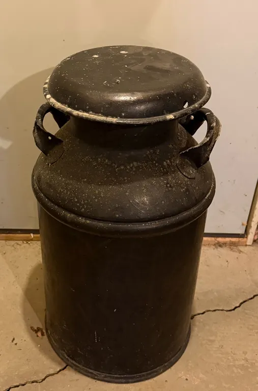 Vintage Metal Milk Can with Lid Farmhouse Dairy Decor