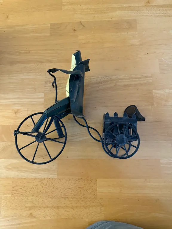 Vintage Metal Bicycle Figurine with Cart