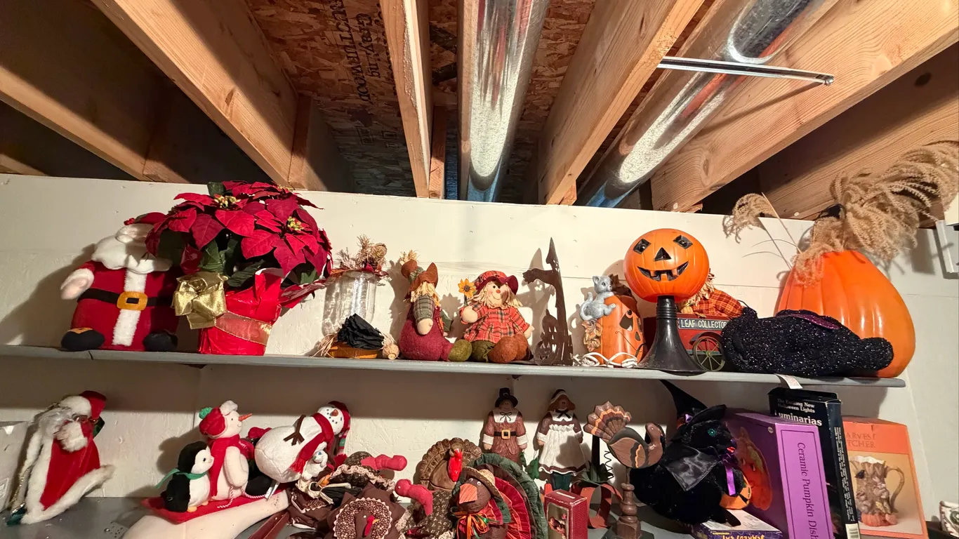 Large Holiday Decor Closet Lot w/ Metal Shelving