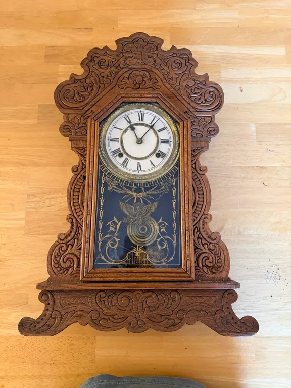 Antique Ornate Carved Wood Mantel Clock