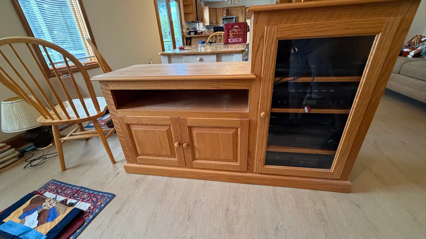 Oak Entertainment Center / TV Media Cabinet with Glass Door