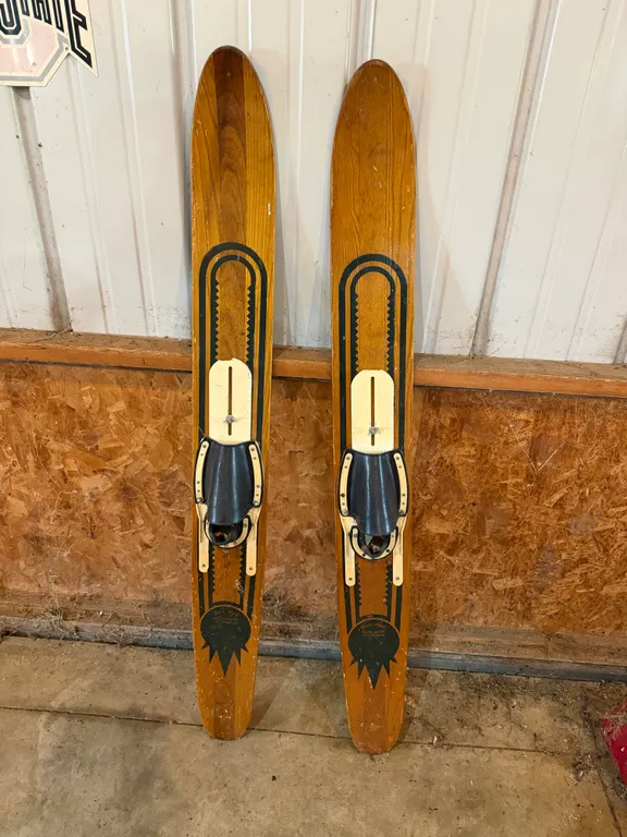 Vintage Wooden Water Skis w/ Bindings – Pair
