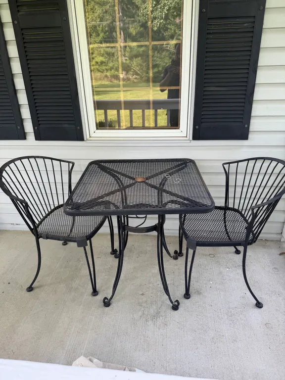 Black Metal Patio Table & Two Chairs