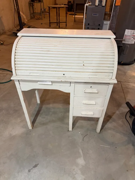 White-Painted Wooden Roll-Top Desk