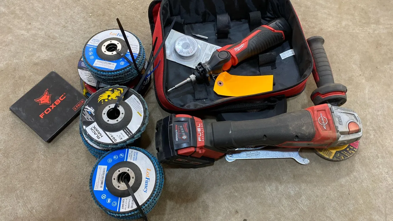 Milwaukee M18 Angle Grinder and M12 Soldering Iron with Accessories