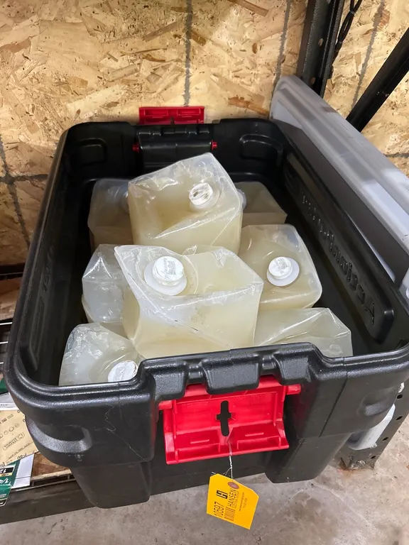 (14) EnviroSys Liquid Storage Jugs in ActionPacker Tote