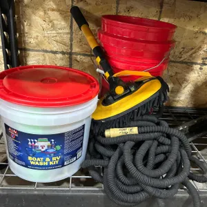 AiM Wash Kit, Harbor Freight Buckets, Wash Brush, and Pocket Hoses