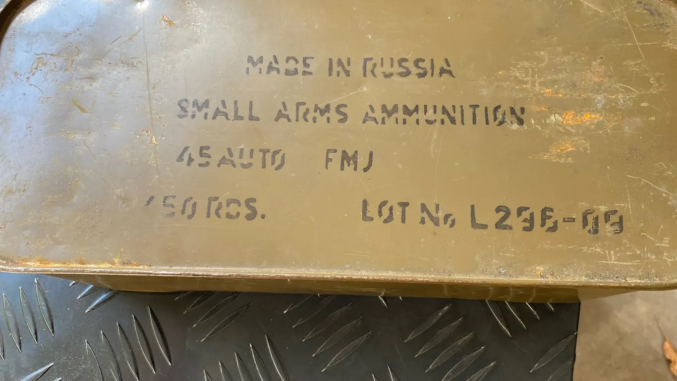 Russian Surplus 45 Auto FMJ Ammunition Spam Can