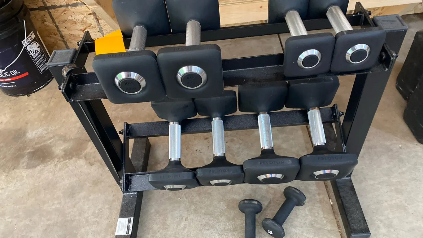 Peloton 2 Tier Dumbbell Storage Rack and (10) Dumbbells