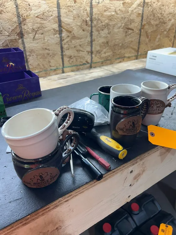 Assorted Hand Tools, Drinkware, and Household Goods