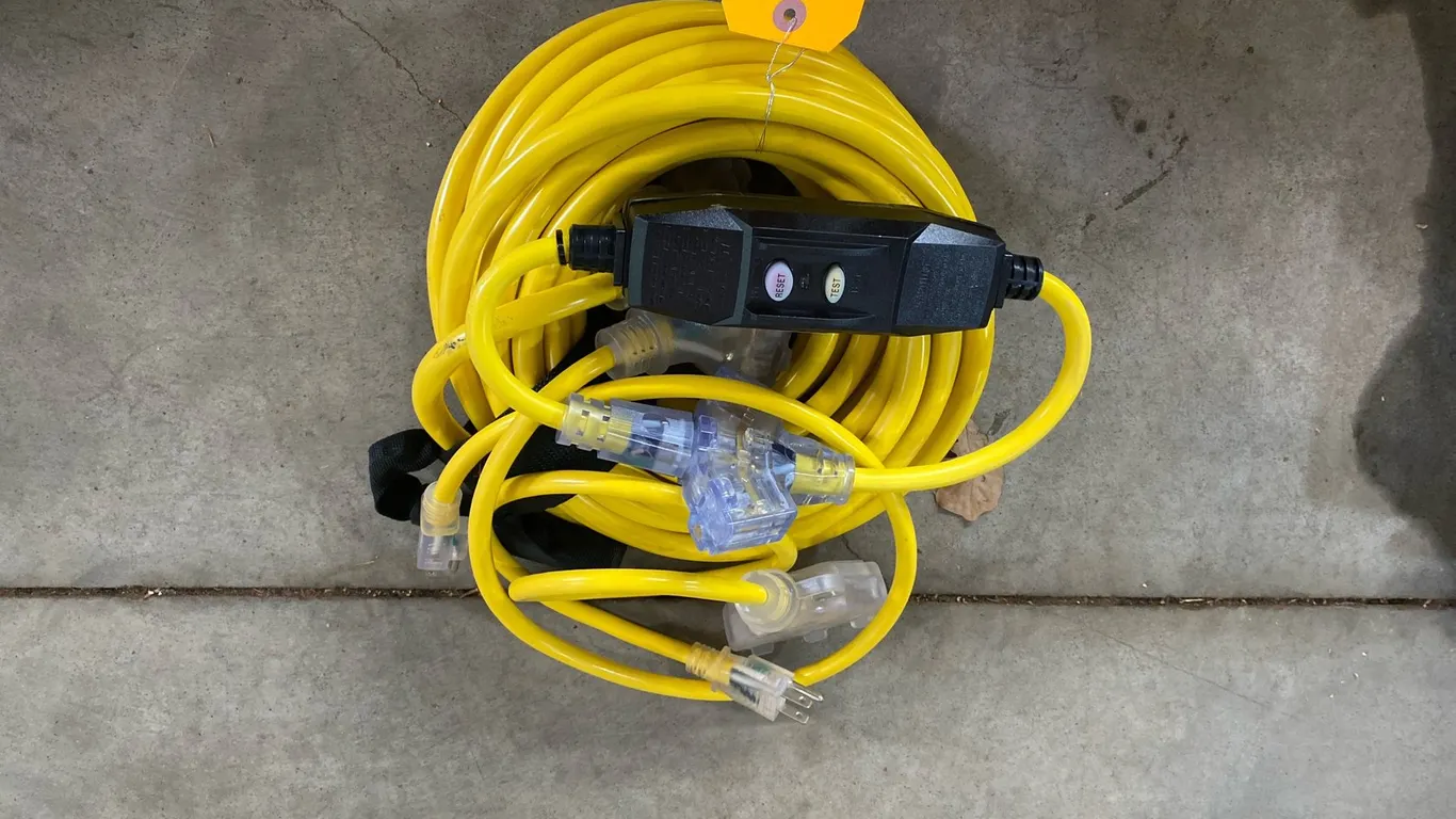 (3) Yellow GFCI Extension Cords with 3 Way Lighted Splitters