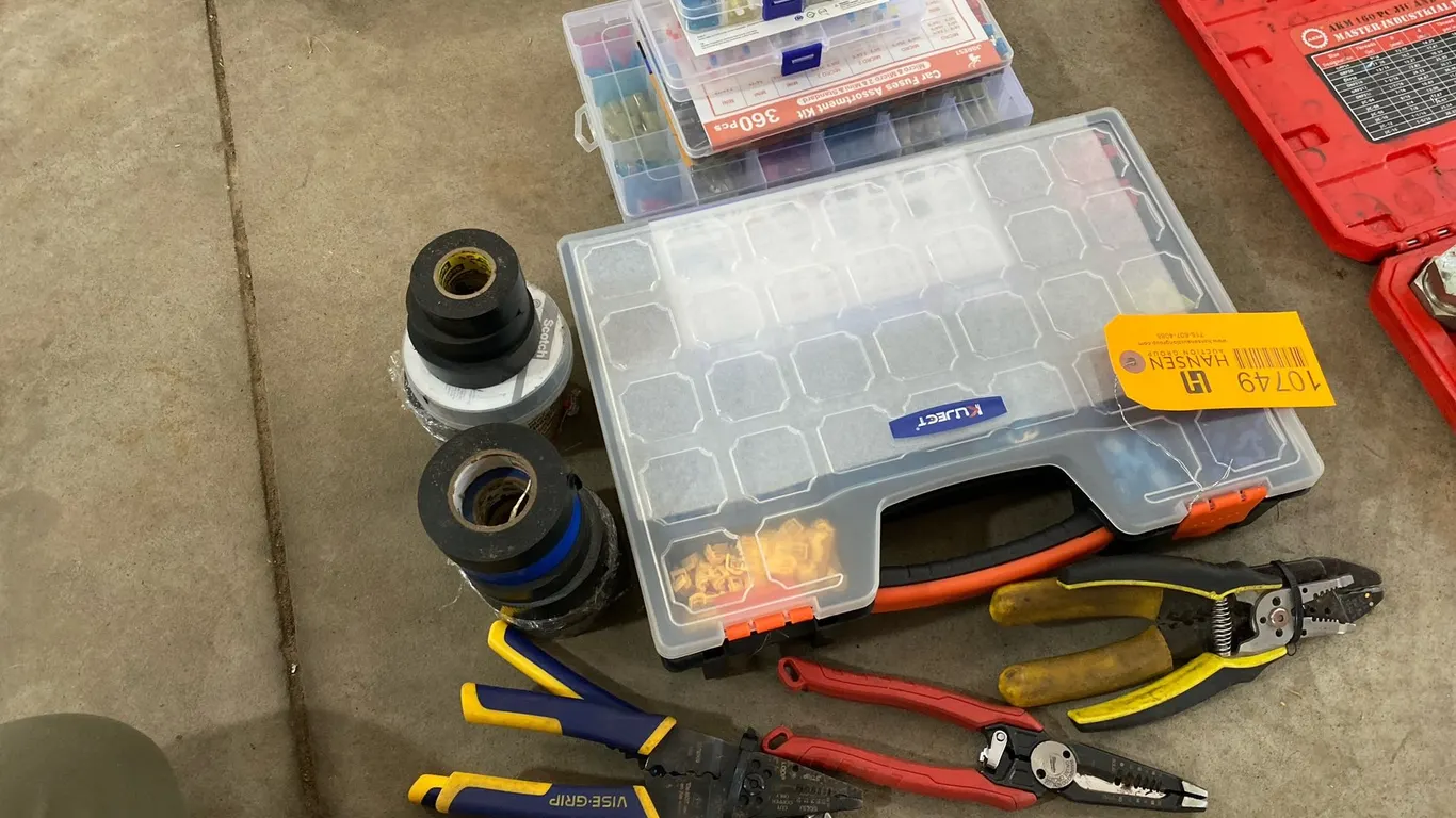 Assorted Wire Strippers, Electrical Tape, and Connector Kits