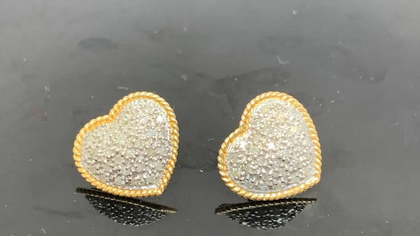 14K Gold Heart Earrings With Diamonds