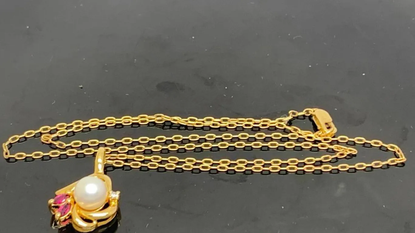 14K Yellow Gold Pearl & Ruby Pendant