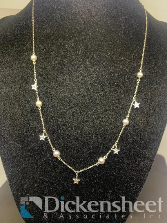 Sterling Silver Pearl Star Shape Station Necklace