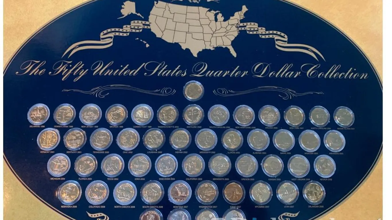 Collection of 50 States Gold Tone Quarter Dollar