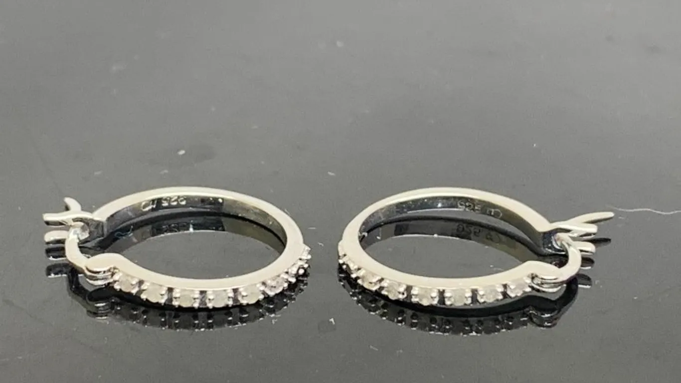 Sterling Silver Diamond Small Hoop Earrings