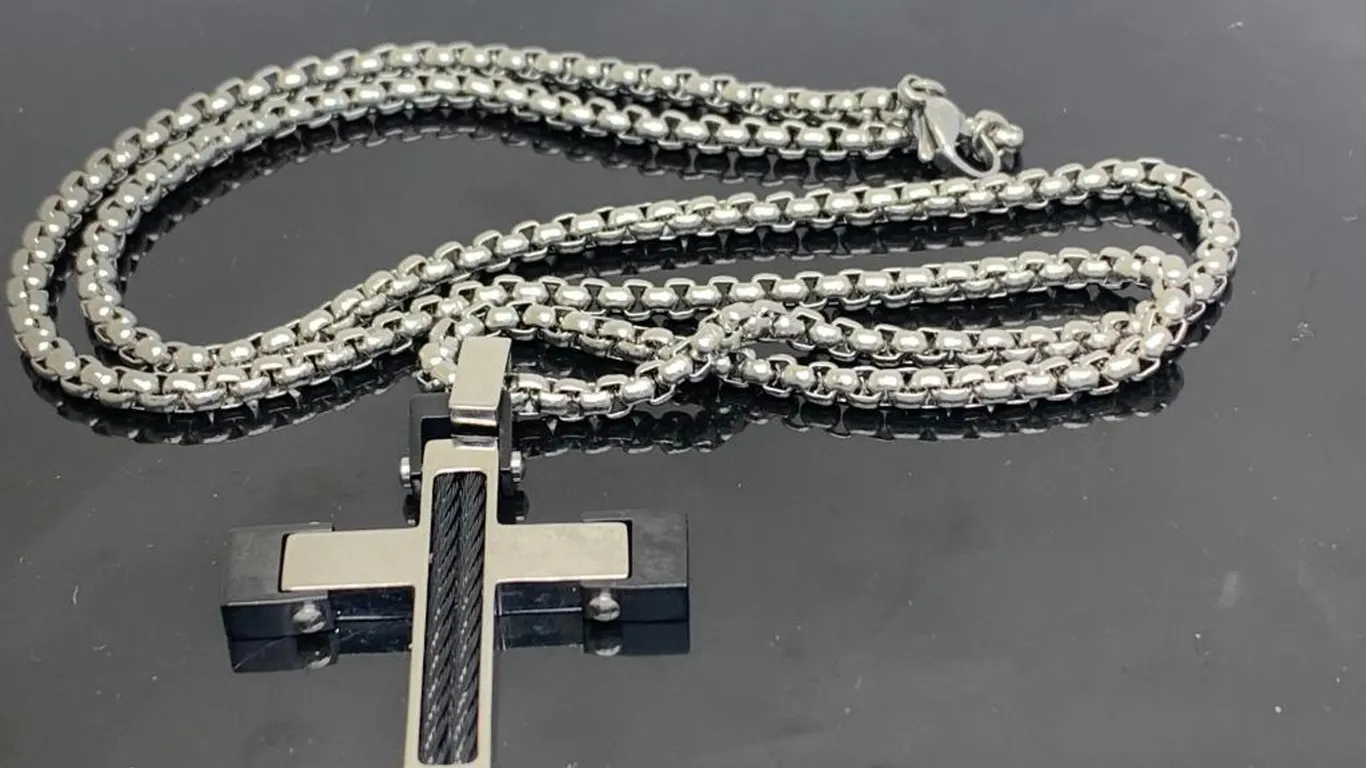 Black & Silver Tone Cross Necklace