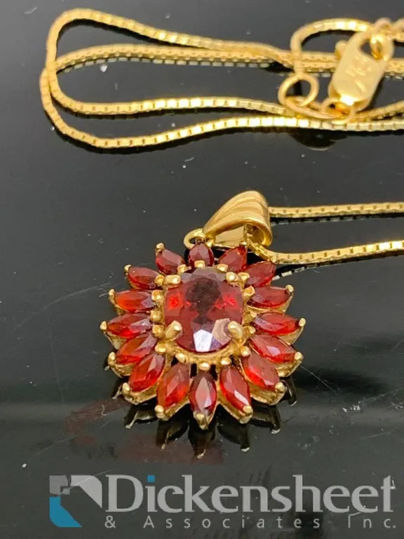 10KT Yellow Gold Necklace With Red Gemstones