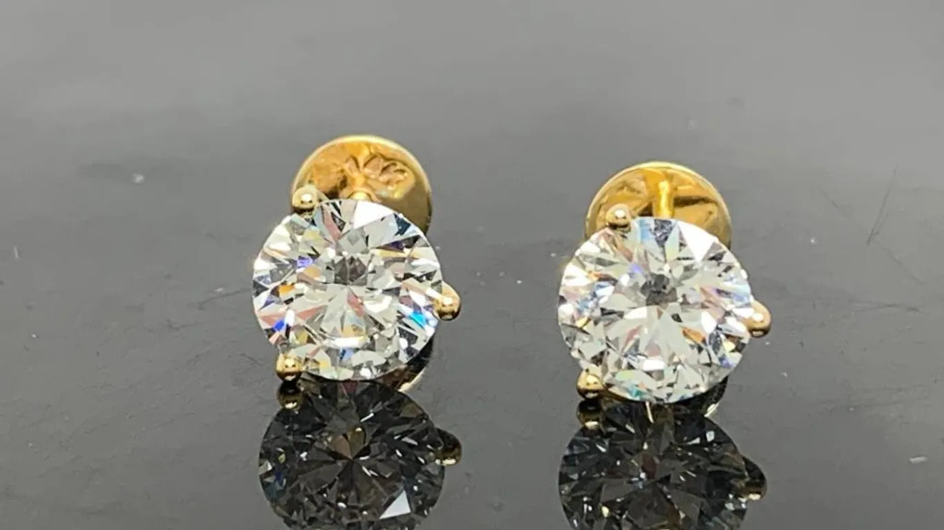 3.00CTW Lab Grown Diamond Stud Earrings In 14K Yellow Gold