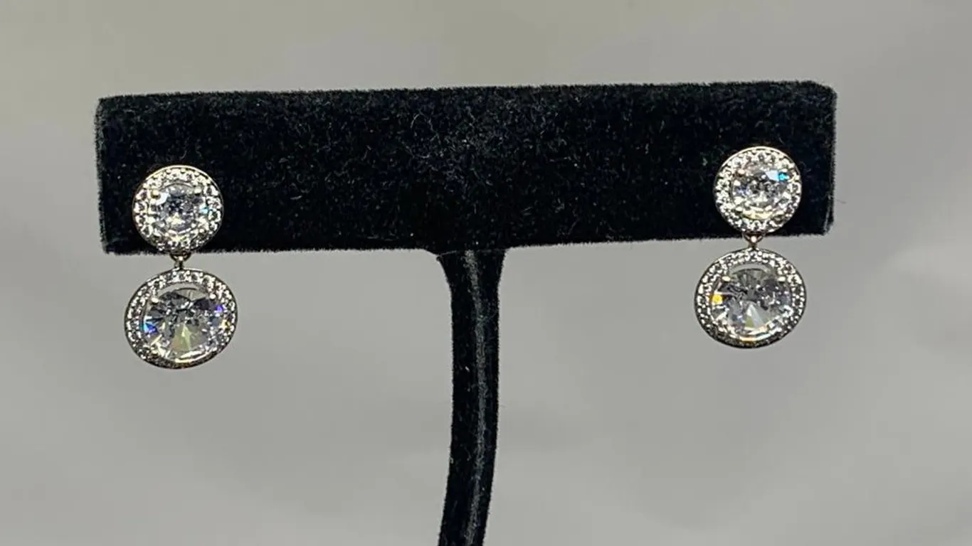 Silver Tone Earrings With Clear Stones