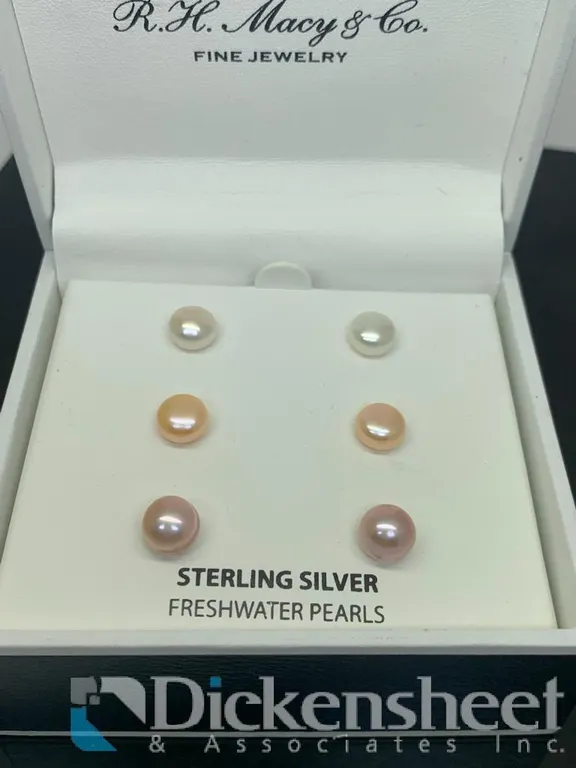 Set of (3) Sterling Silver Pearl Stud Earrings