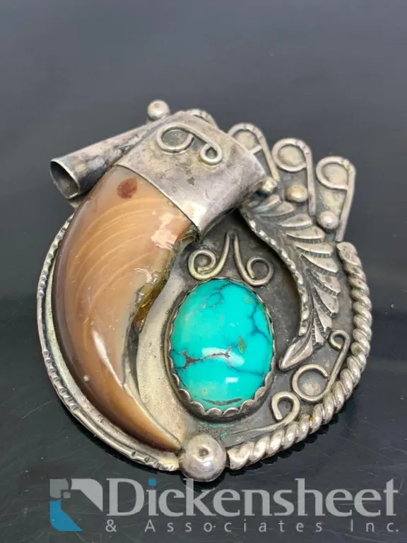 Silver Large Native America Pendant With Turquoise