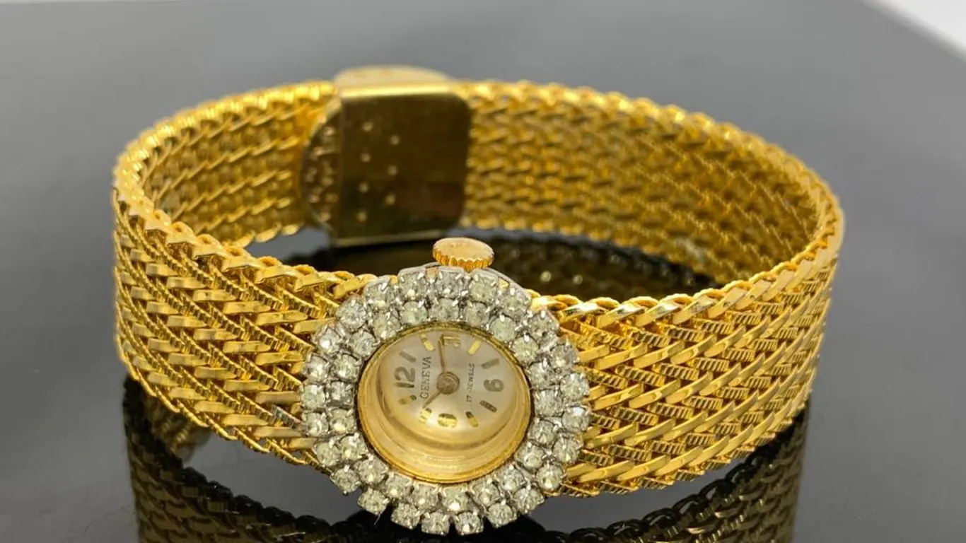 Gold Tone Women's Watch With Clear Stones