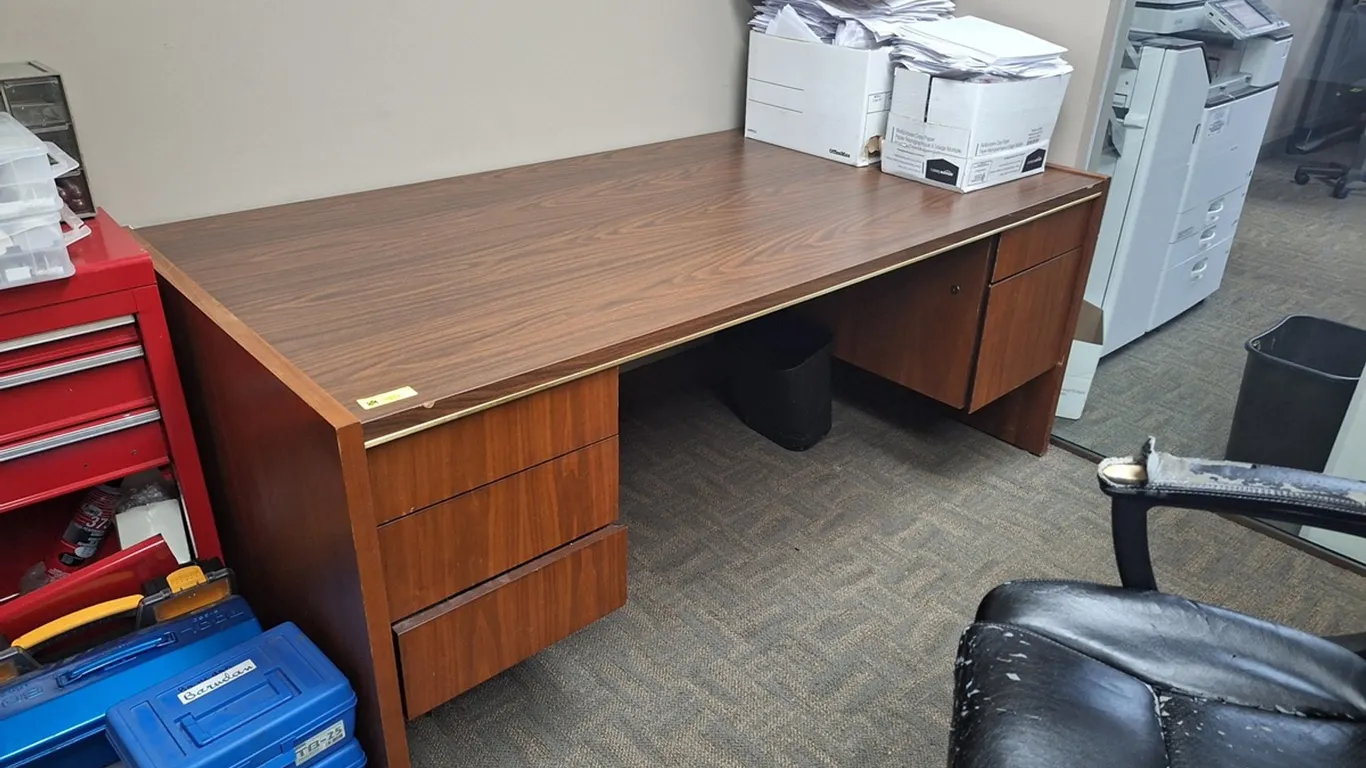 2 Wood Desks and Office Chairs
