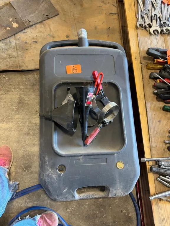 Large Oil catch pan filter wrenches and funnels