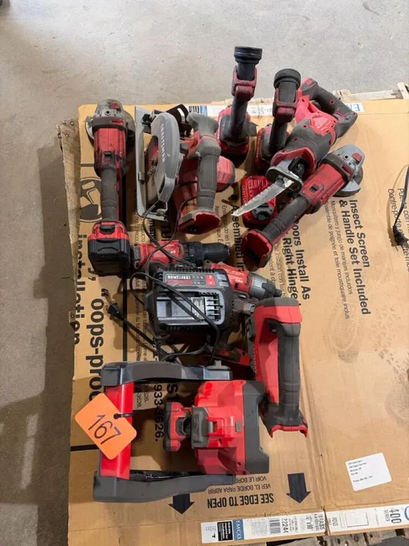 Assorted craftsman power tools with battery and charger
