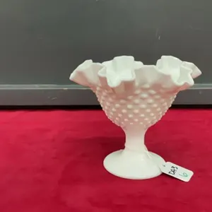 WHITE FENTON FLUTED PEDESTAL BOWL - HOBNAIL PATTERN