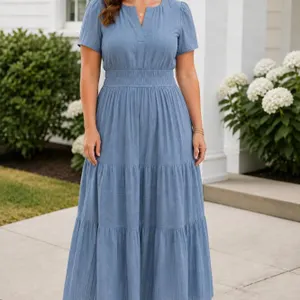 New XL BTFBM Dresses Women Short Sleeve V Neck Elastic Waist Maxi Dress