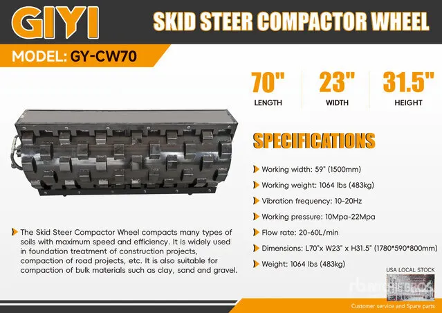 2026 GIYI GY-CW70 59 in Padfoot Skid Steer Vibratory Roller (Unused)