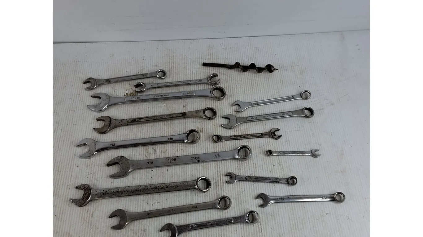 Assorted SAE Combo Wrenches & Drill Bit